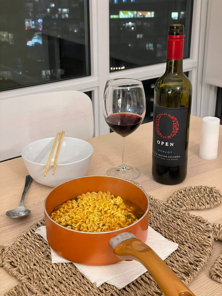 Simple dinner cooked in our Vancouver Airbnb kitchen
